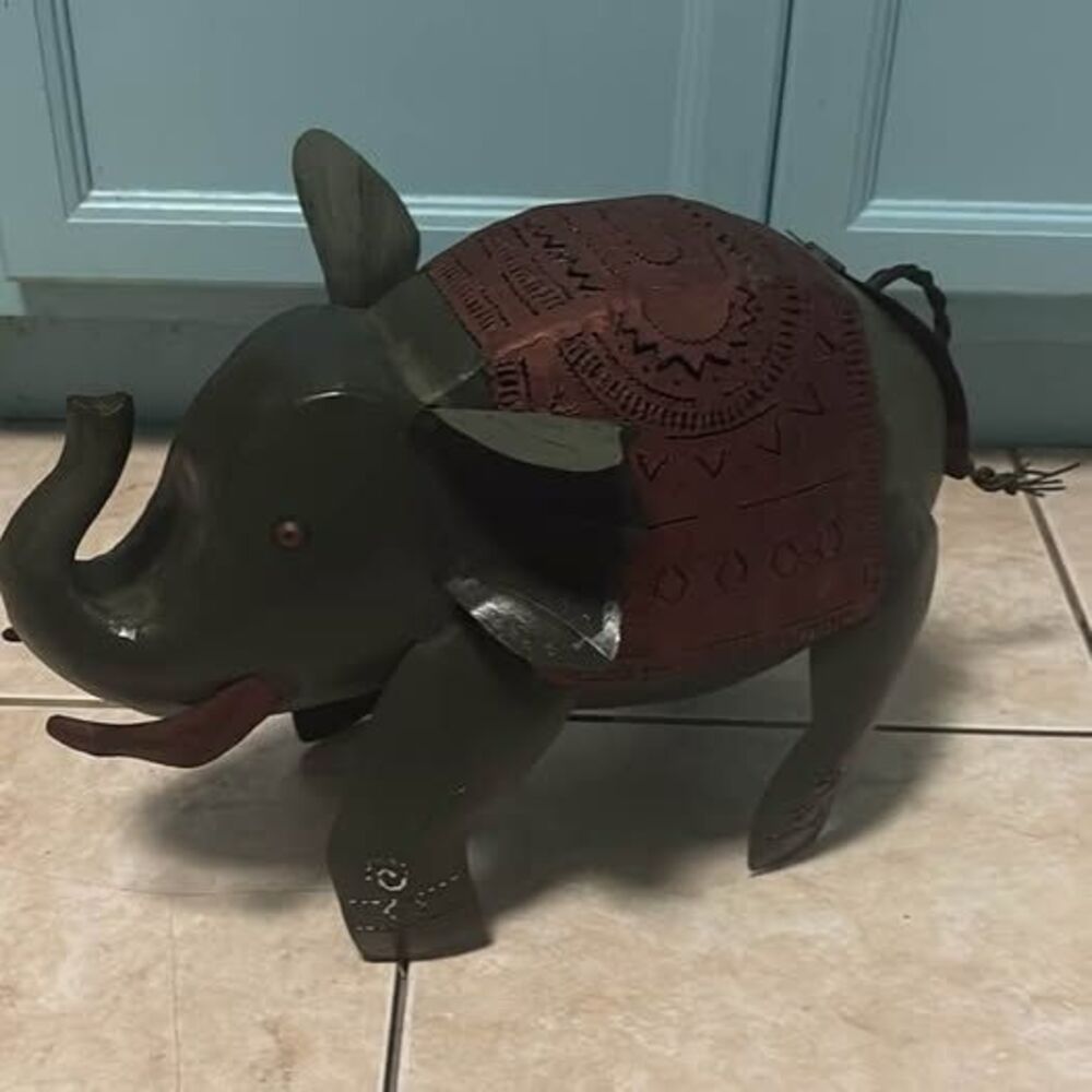 Vintage Hand-Painted Metal Elephant Candle Holder